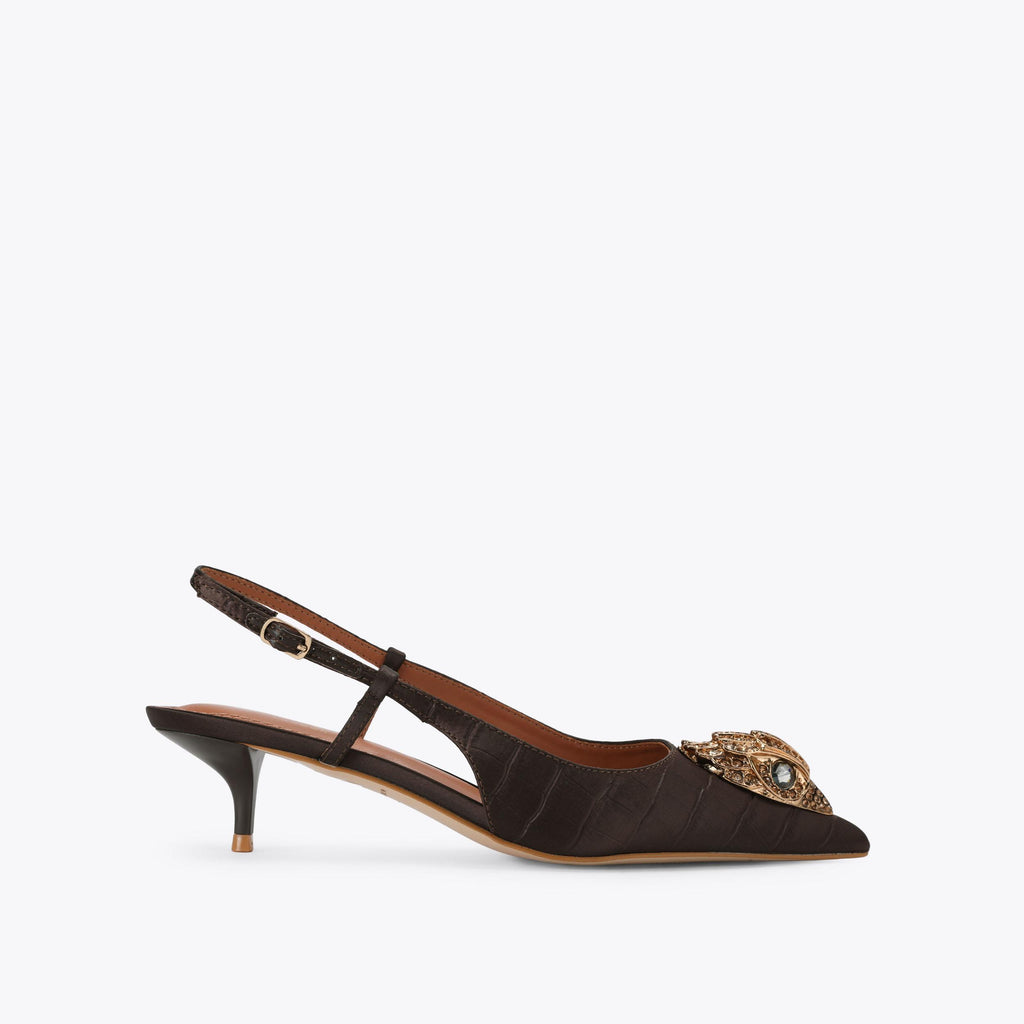 Belsize 40 Slingback Heel in Brown Croc Emboss Satin