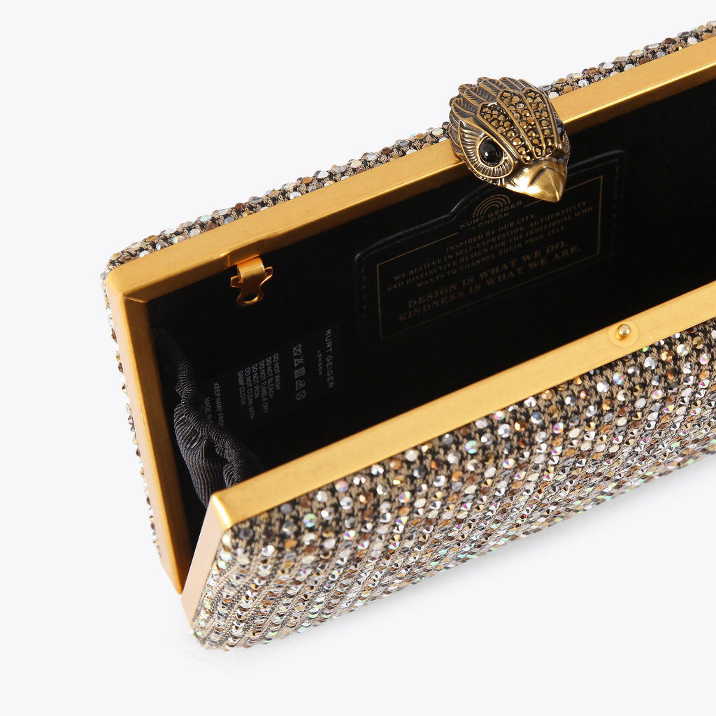 Crystal Kensington Clutch Bag in Beige Satin