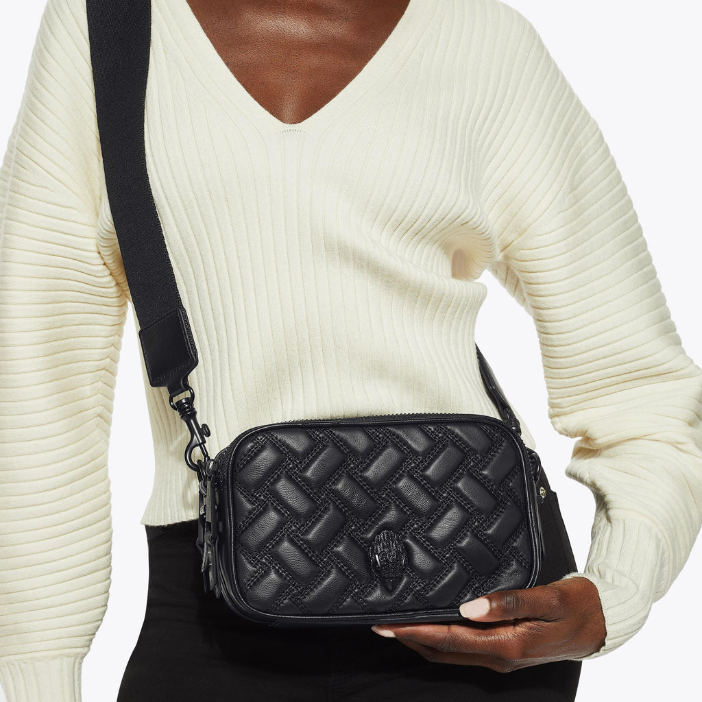 Dual Zip Camera Crossbody Bag in Black