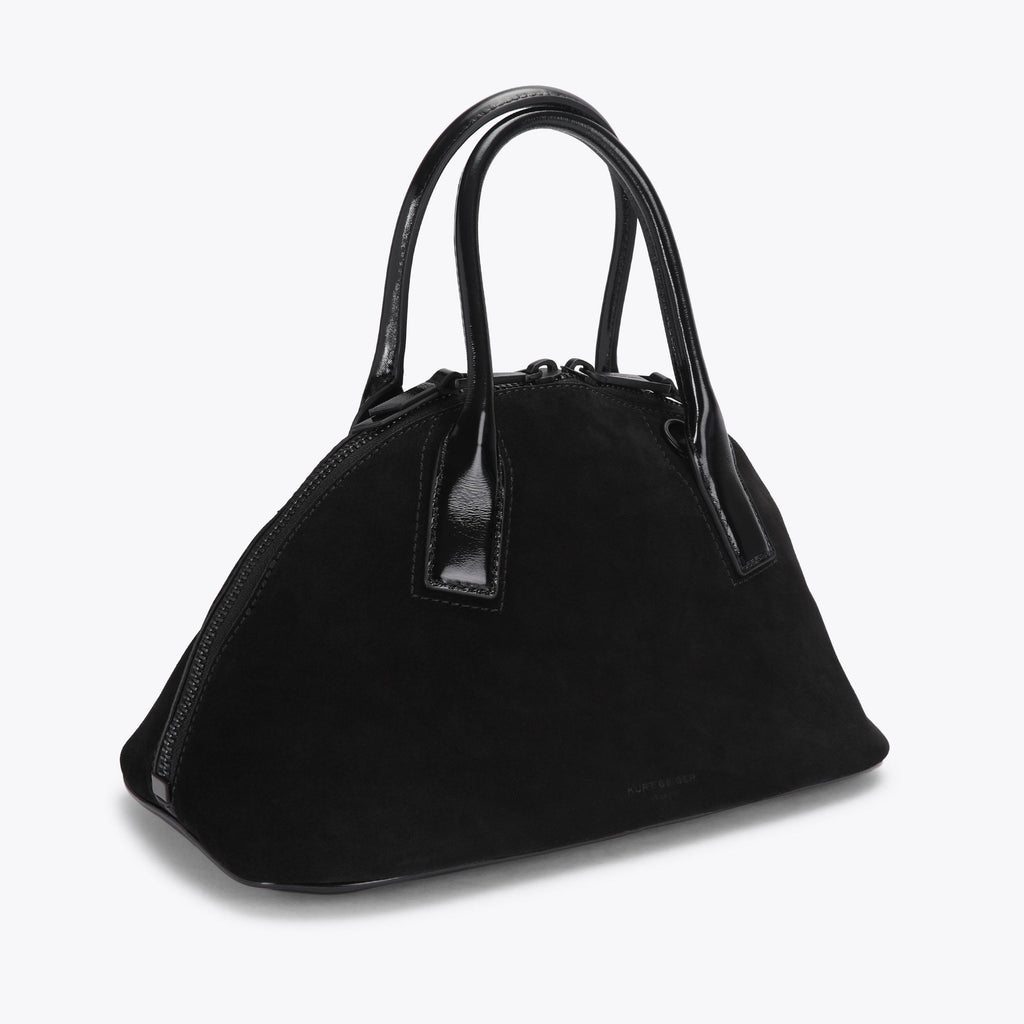 Sloane Bowling Shoulder Bag in Black Suede