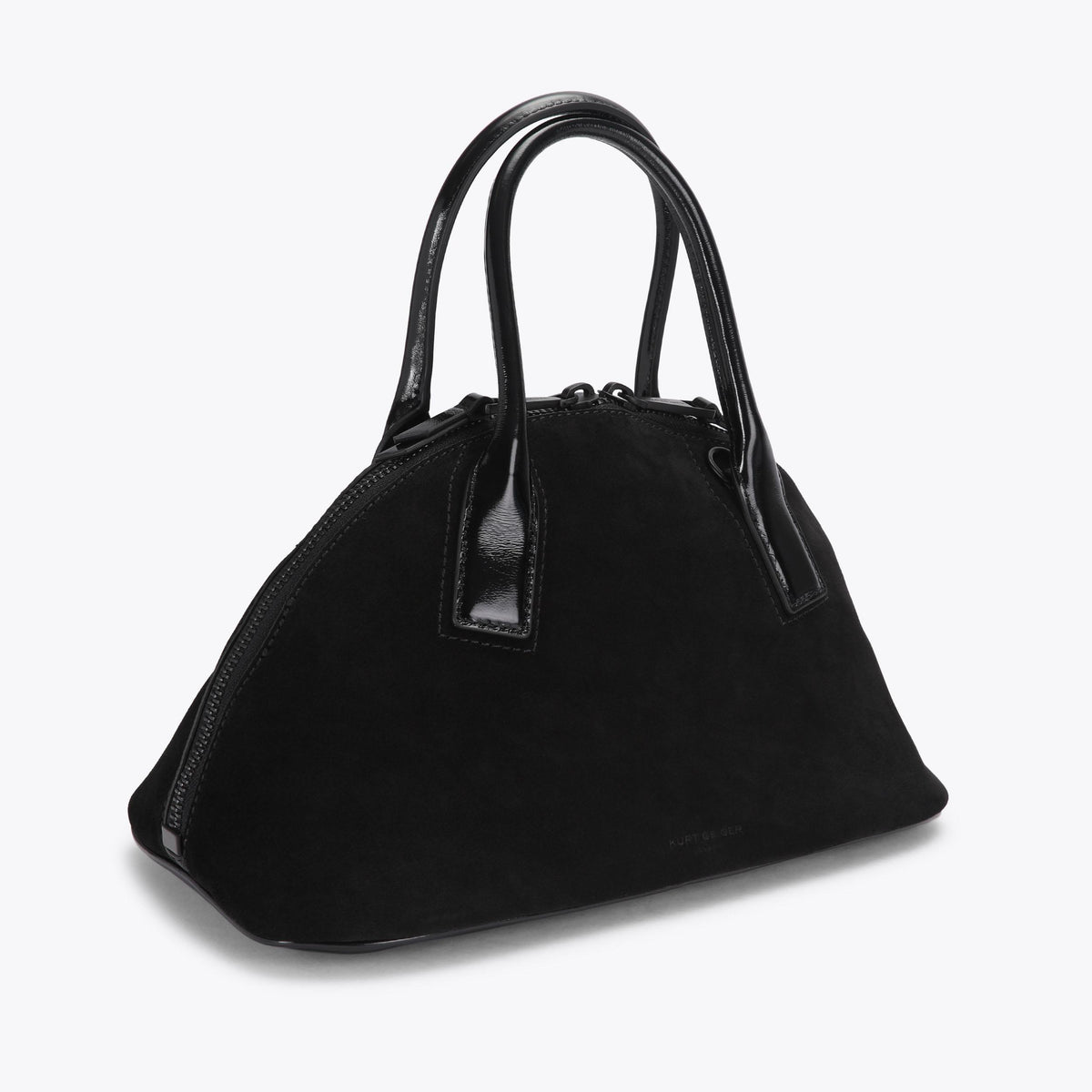 Sloane Bowling Shoulder Bag in Black Suede