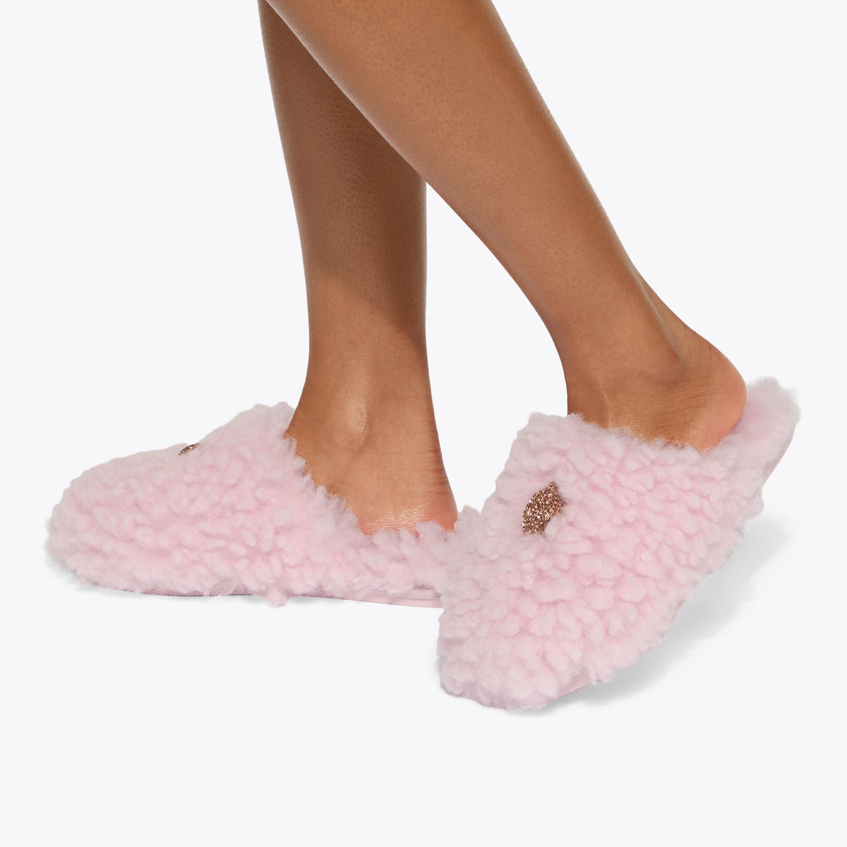 Kensington Slippers in Pale Pink Faux Fur