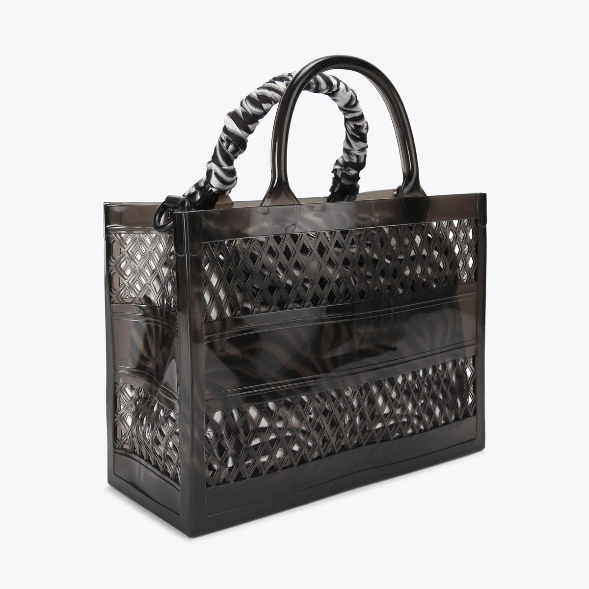 Small Jelly Tote Bag in Black Vinyl Zebra Print