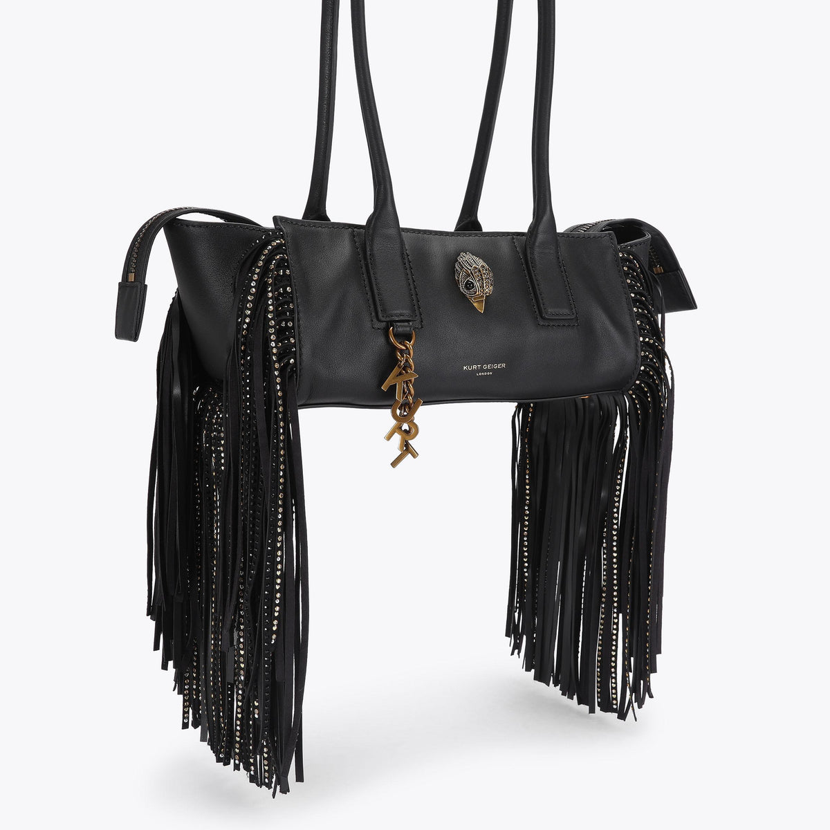 Sloane East-West Fringe Shoulder Bag in Black Leather