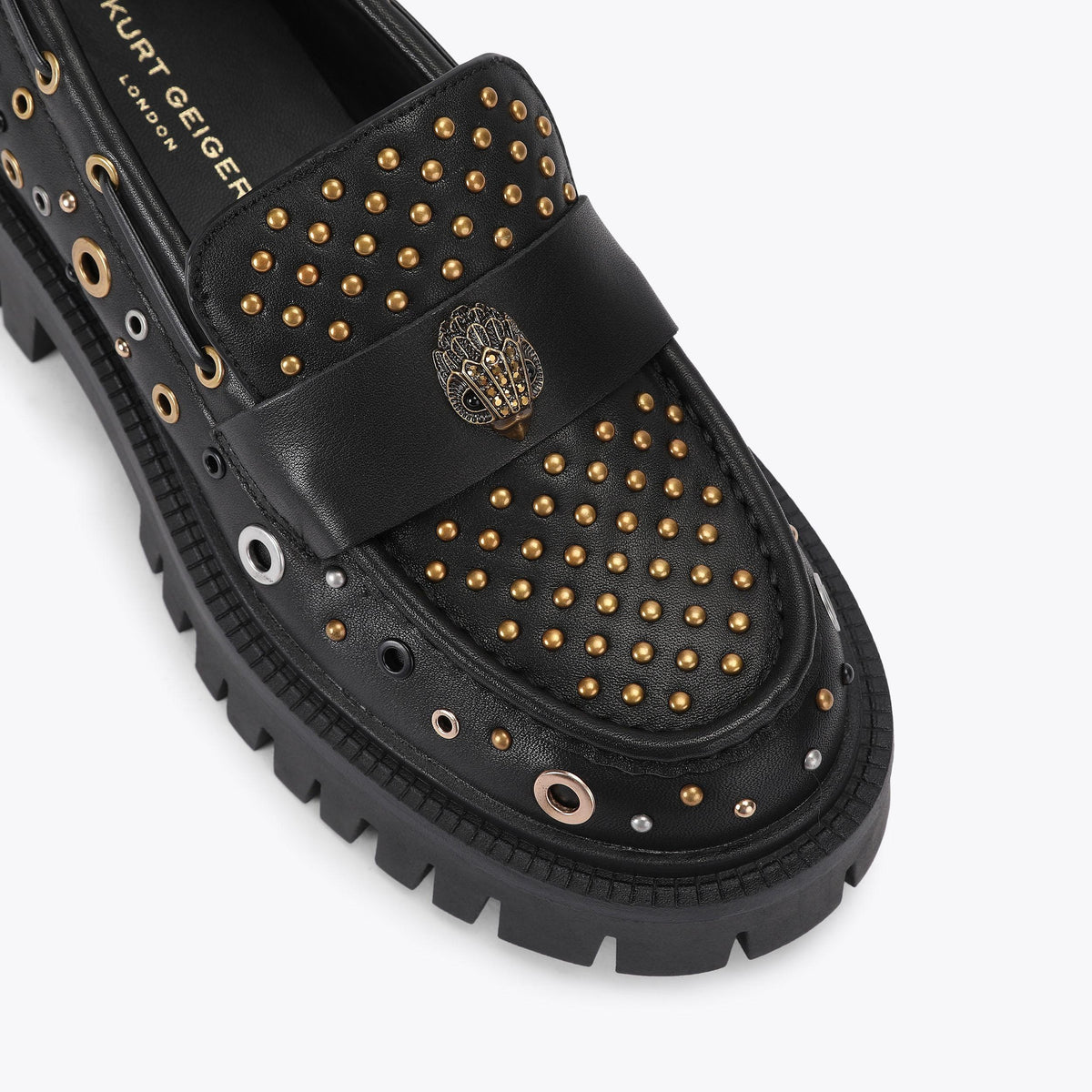 Studded Chunky Loafer in Black Leather
