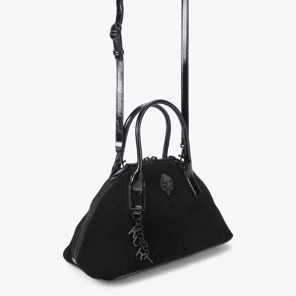 Sloane Bowling Shoulder Bag in Black Suede