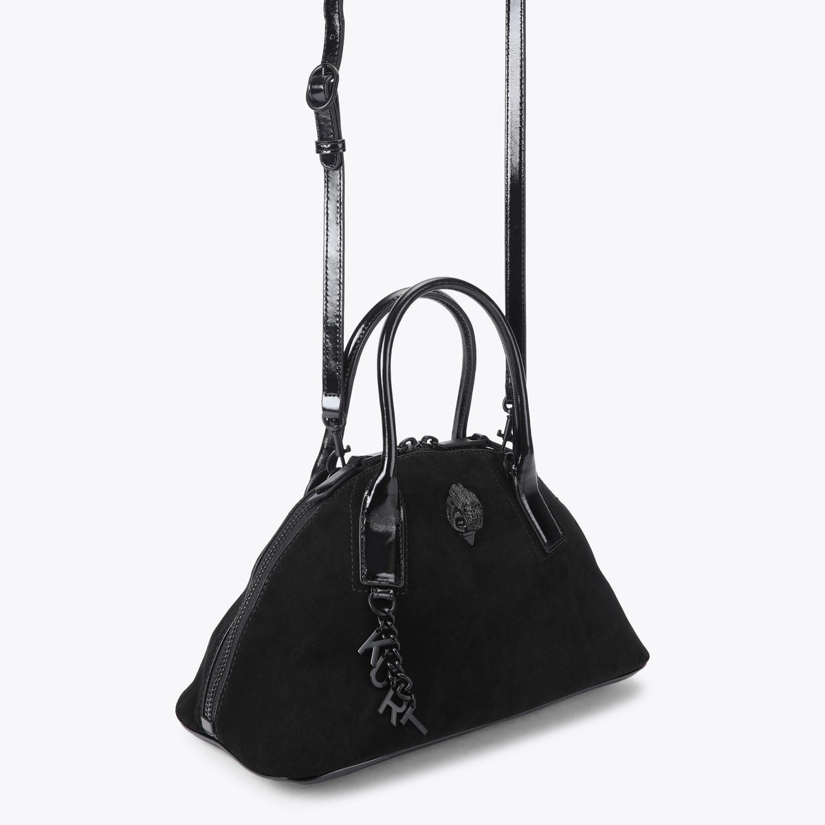 Sloane Bowling Shoulder Bag in Black Suede
