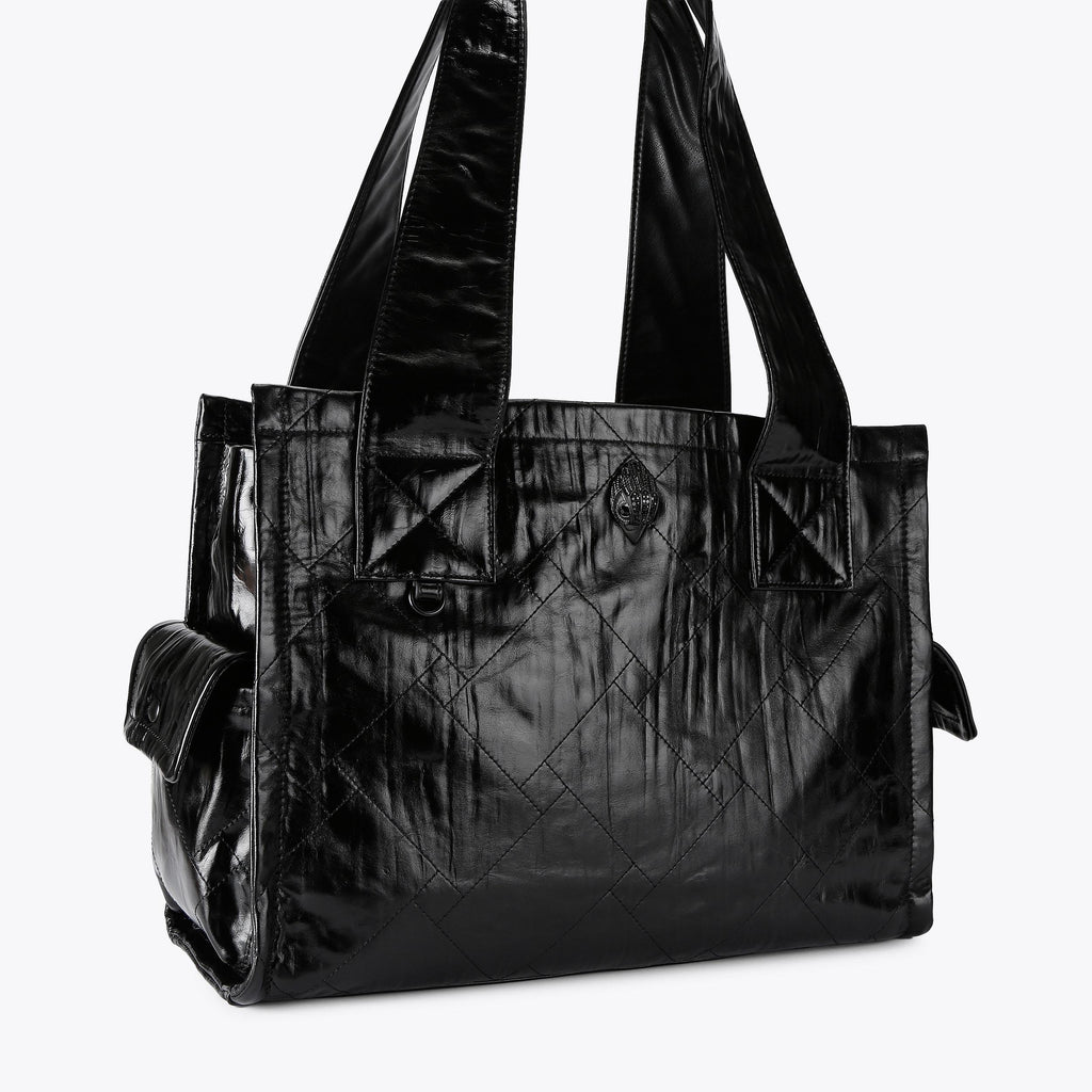 Celia Drench Tote Bag in Black Quilted Canvas