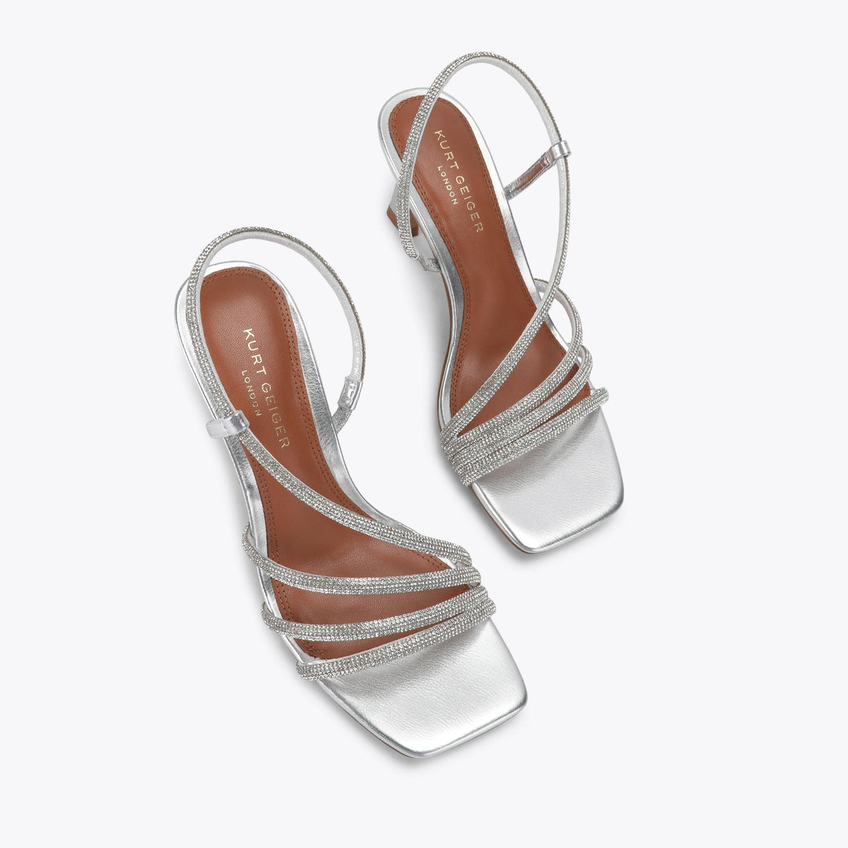 Annabel Low Heel Sandal in Silver Crystal Fabric