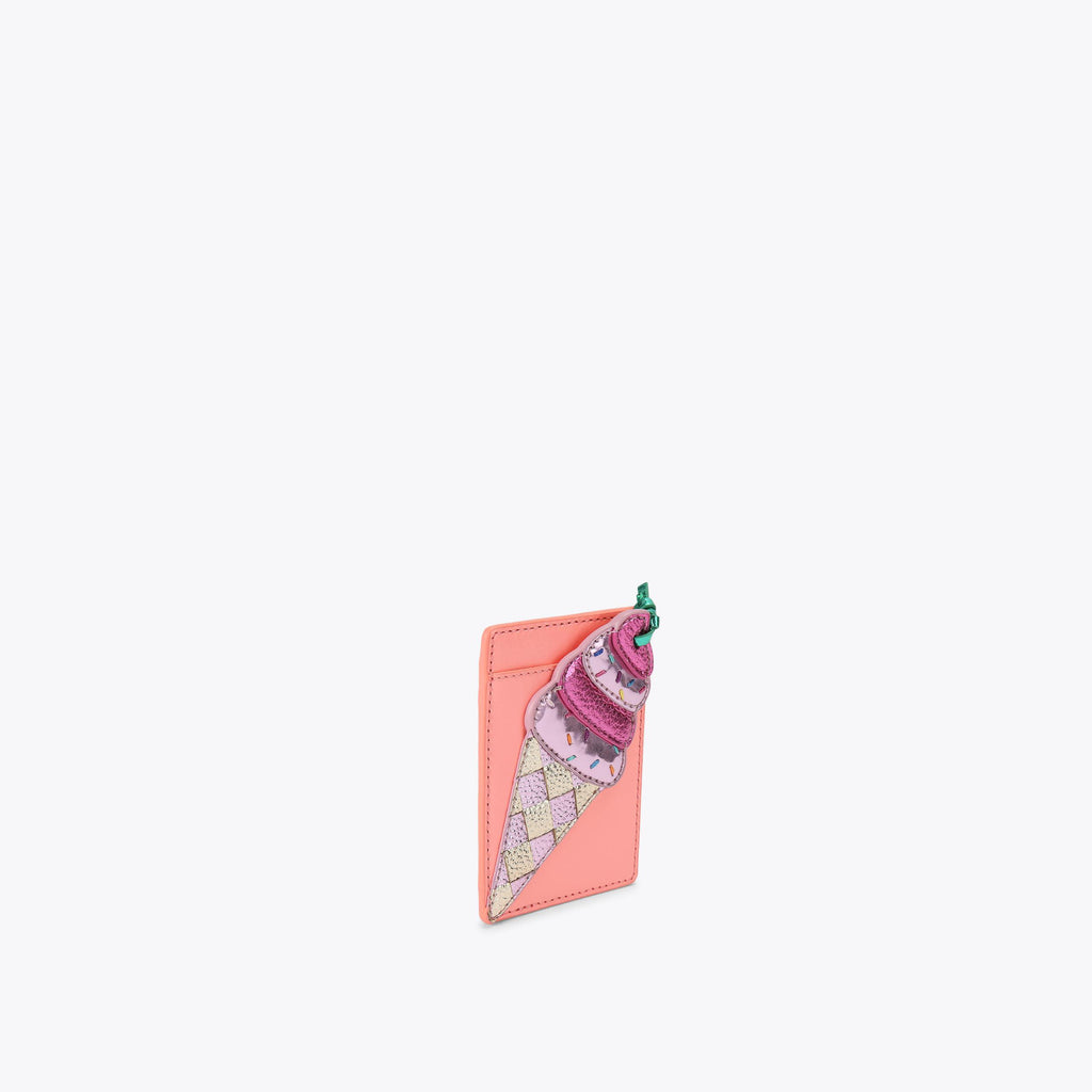 Ice Cream Card Holder in Salmon Pink Leather