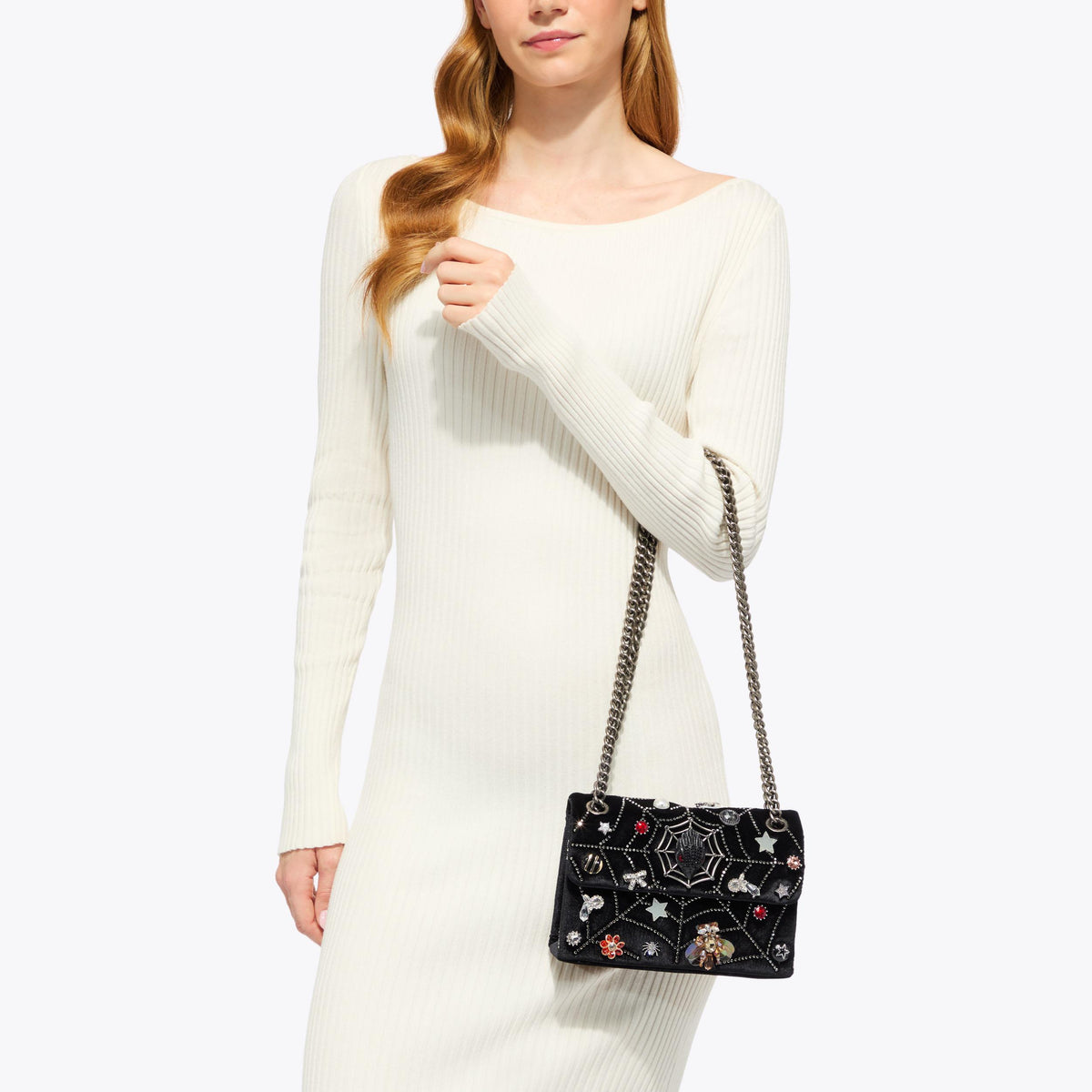 Mini Kensington Spooky Spiderweb Bag in Black Velvet