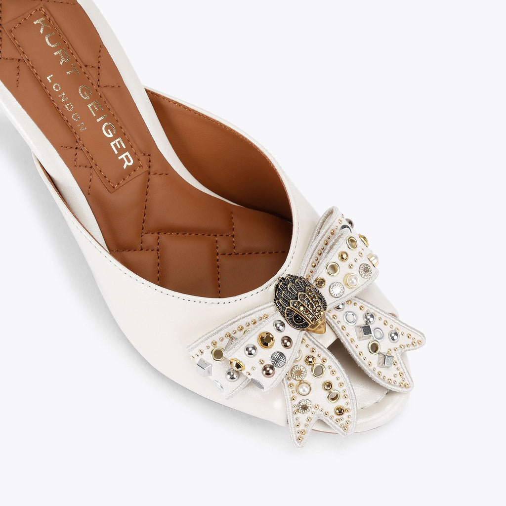 Belgravia Stud Bow Mule Heel in White