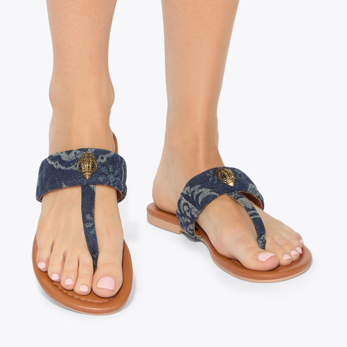 Kensington T-bar Sandals in Blue Denim Print