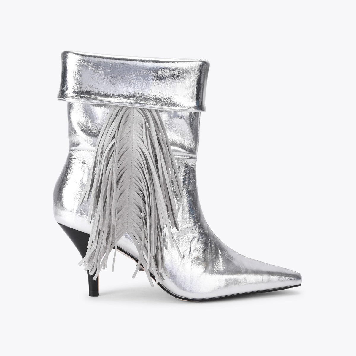 Piccadilly Fringe Slouch Boot in Metallic Silver