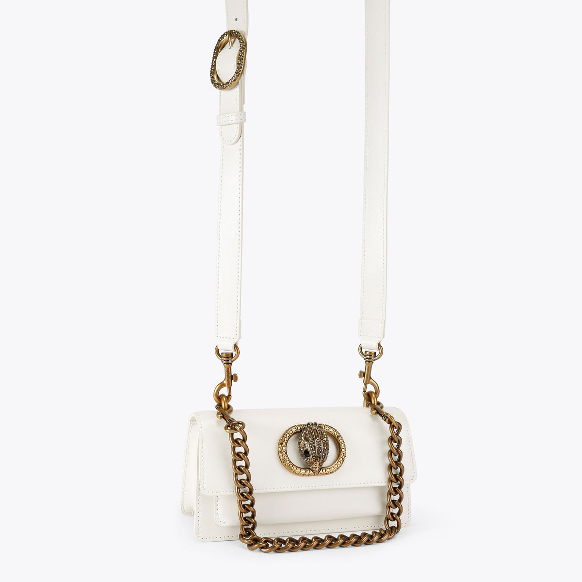 Small Chelsea East-West Flap Bag in Bone White Leather