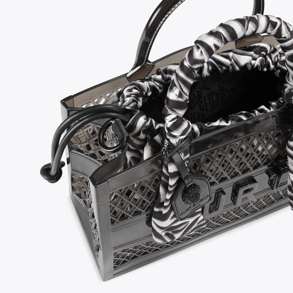 Small Jelly Tote Bag in Black Vinyl Zebra Print
