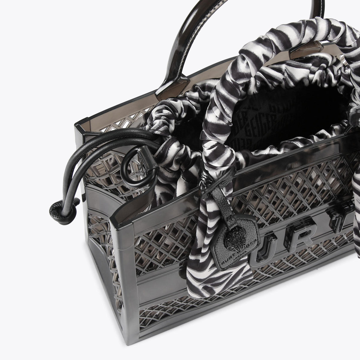 Small Jelly Tote Bag in Black Vinyl Zebra Print