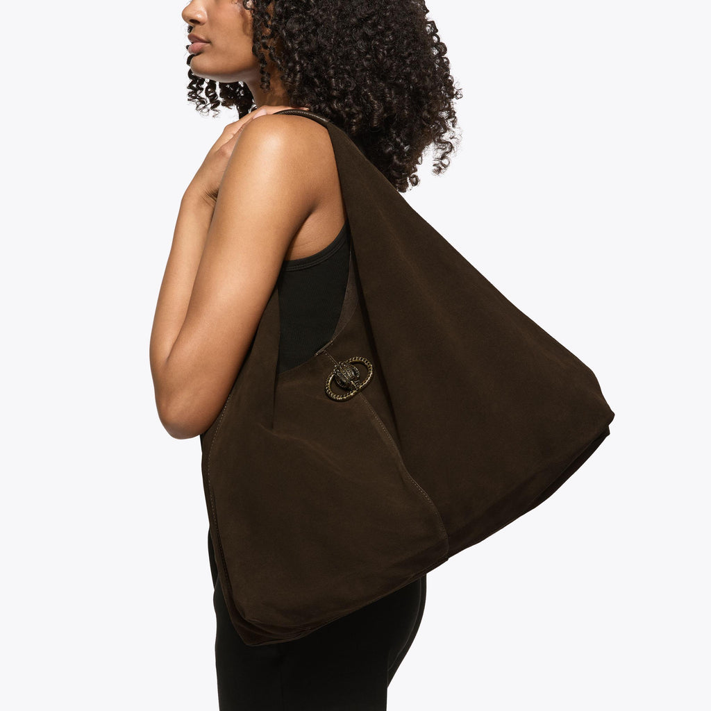 Large Chelsea Slouch Hobo Bag in Dark Brown Suede