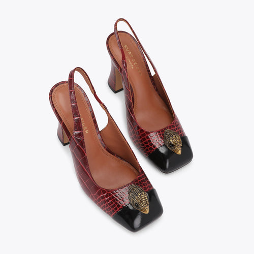 Belgravia Cap-Toe Court in Red Croc Emboss Leather