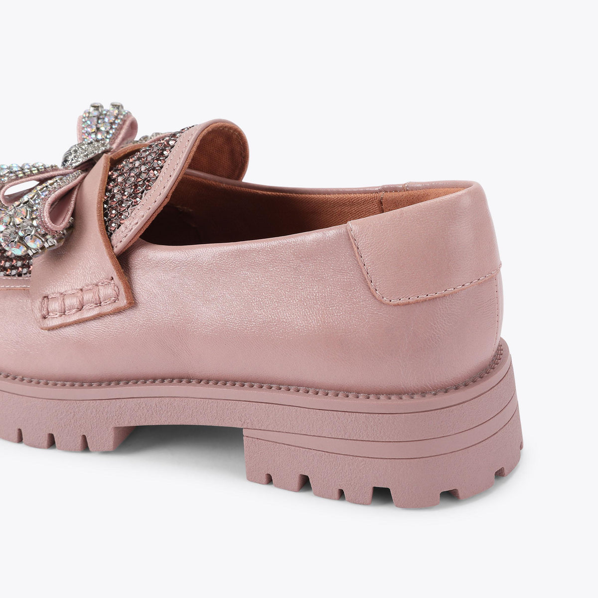 Bow Crystal Loafer in Pale Pink Leather