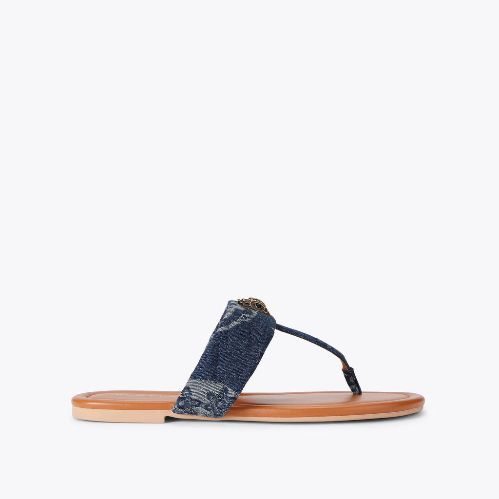Kensington T-bar Sandals in Blue Denim Print