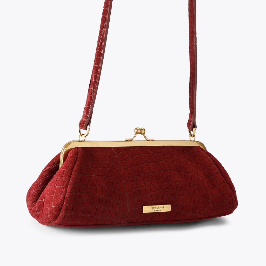 Kensington Frame Shoulder Bag in Wine Croc Suede