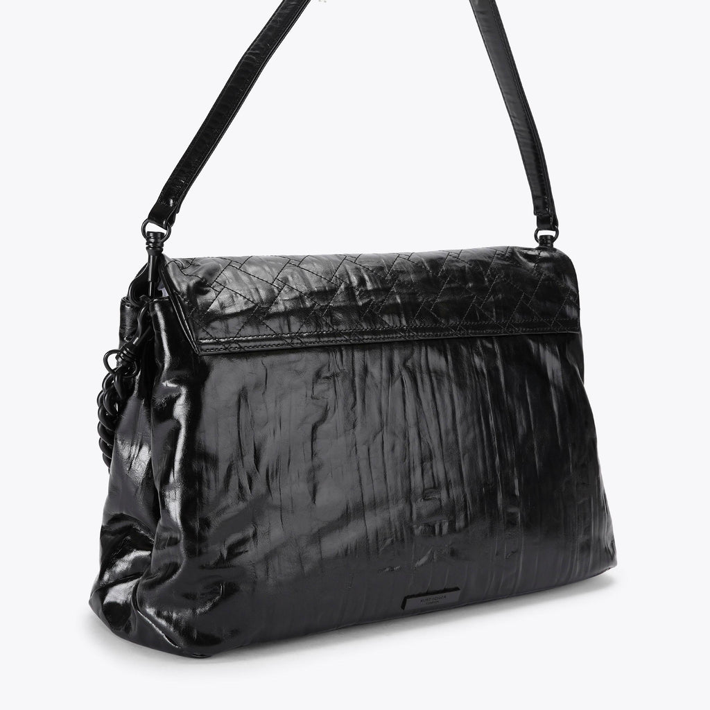 XL Celia Shoulder Bag in Black Crinkled Leather