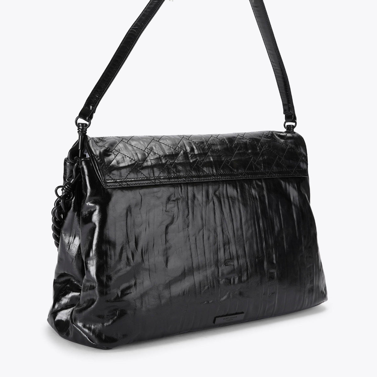 XL Celia Shoulder Bag in Black Crinkled Leather