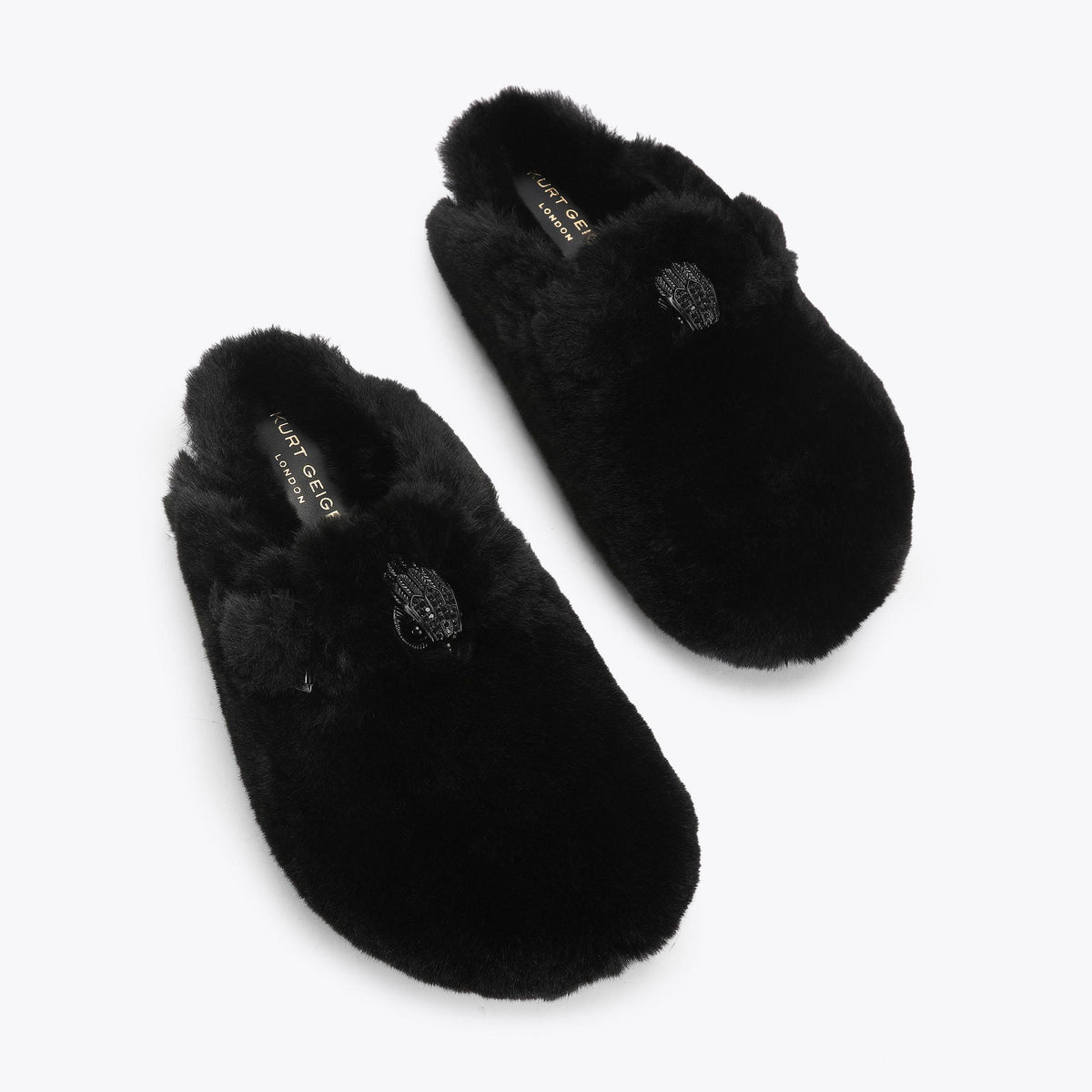 Snug Eagle Backless Mule in Black Faux Fur