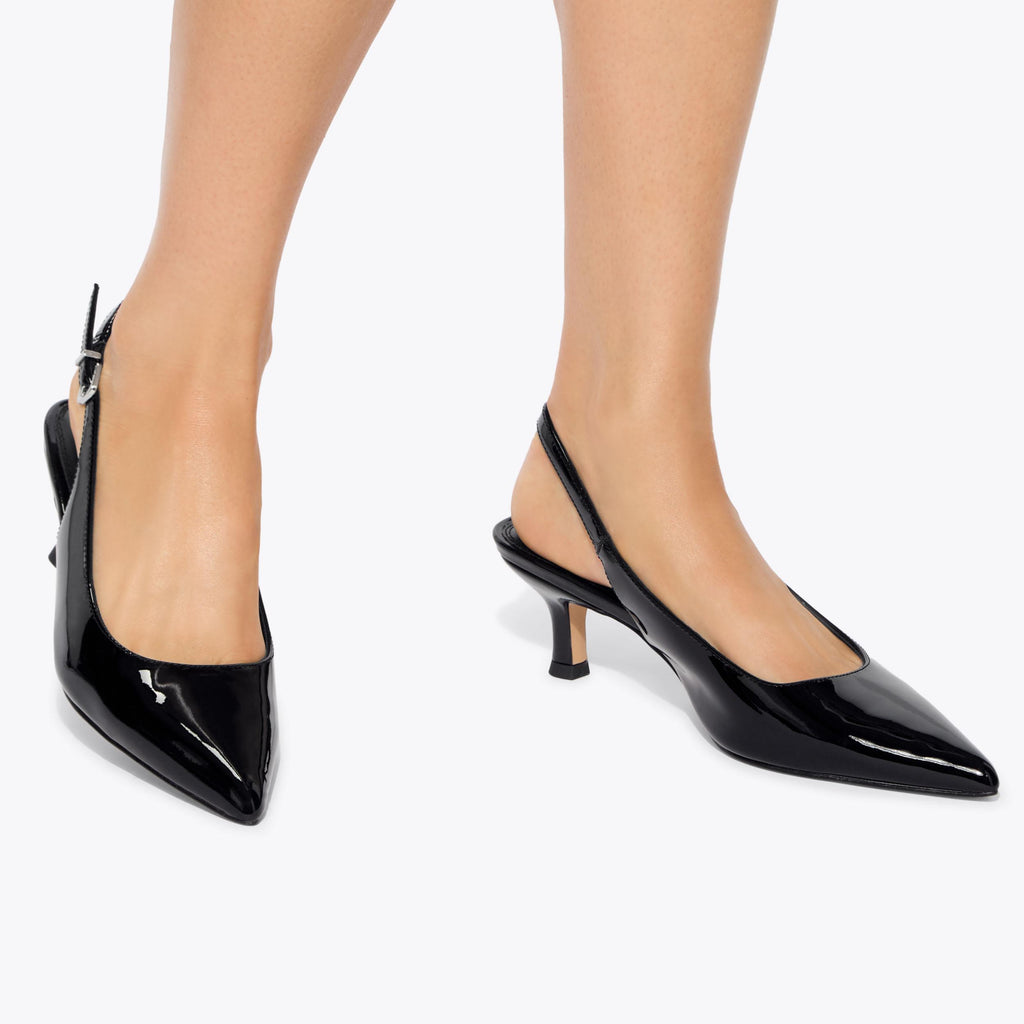 Marge Slingback Heel in Black Patent Leather