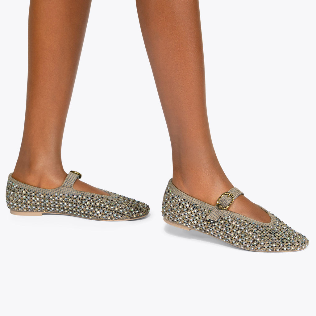 Mayfair Ballet Flat in Beige Houndstooth Suede