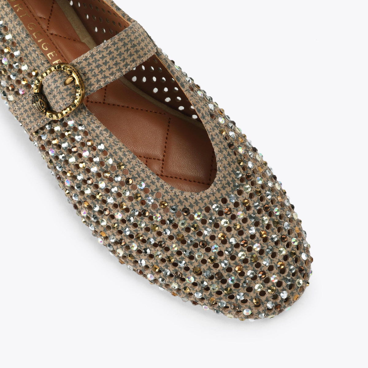 Mayfair Ballet Flat in Beige Houndstooth Suede