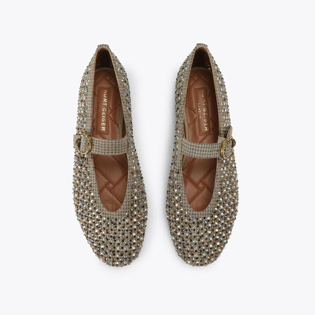 Mayfair Ballet Flat in Beige Houndstooth Suede