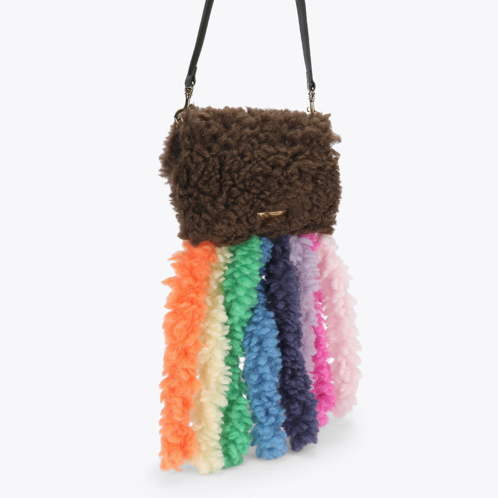 Medium Kensington Faux Fur Tassel Bag in Brown Shearling