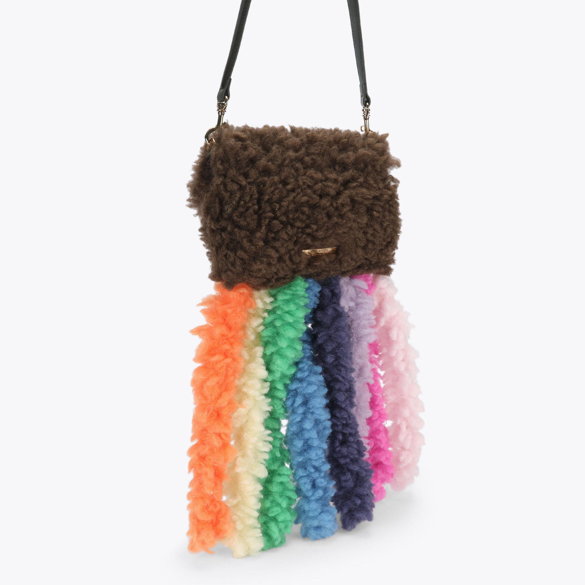 Medium Kensington Faux Fur Tassel Bag in Brown Shearling
