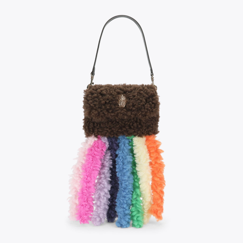 Medium Kensington Faux Fur Tassel Bag in Brown Shearling