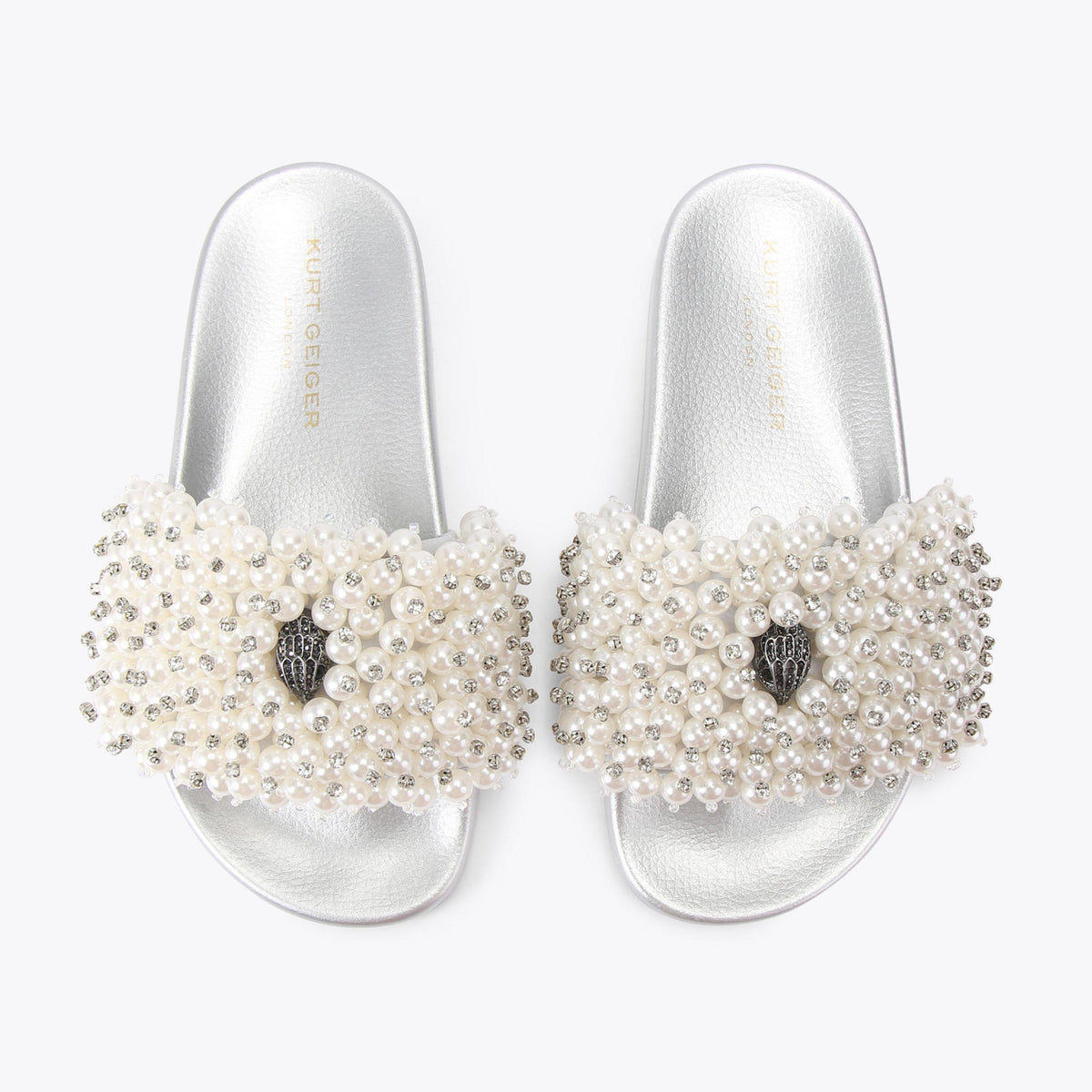 Meena Eagle Bead Slide Sandals in Beige Pearl
