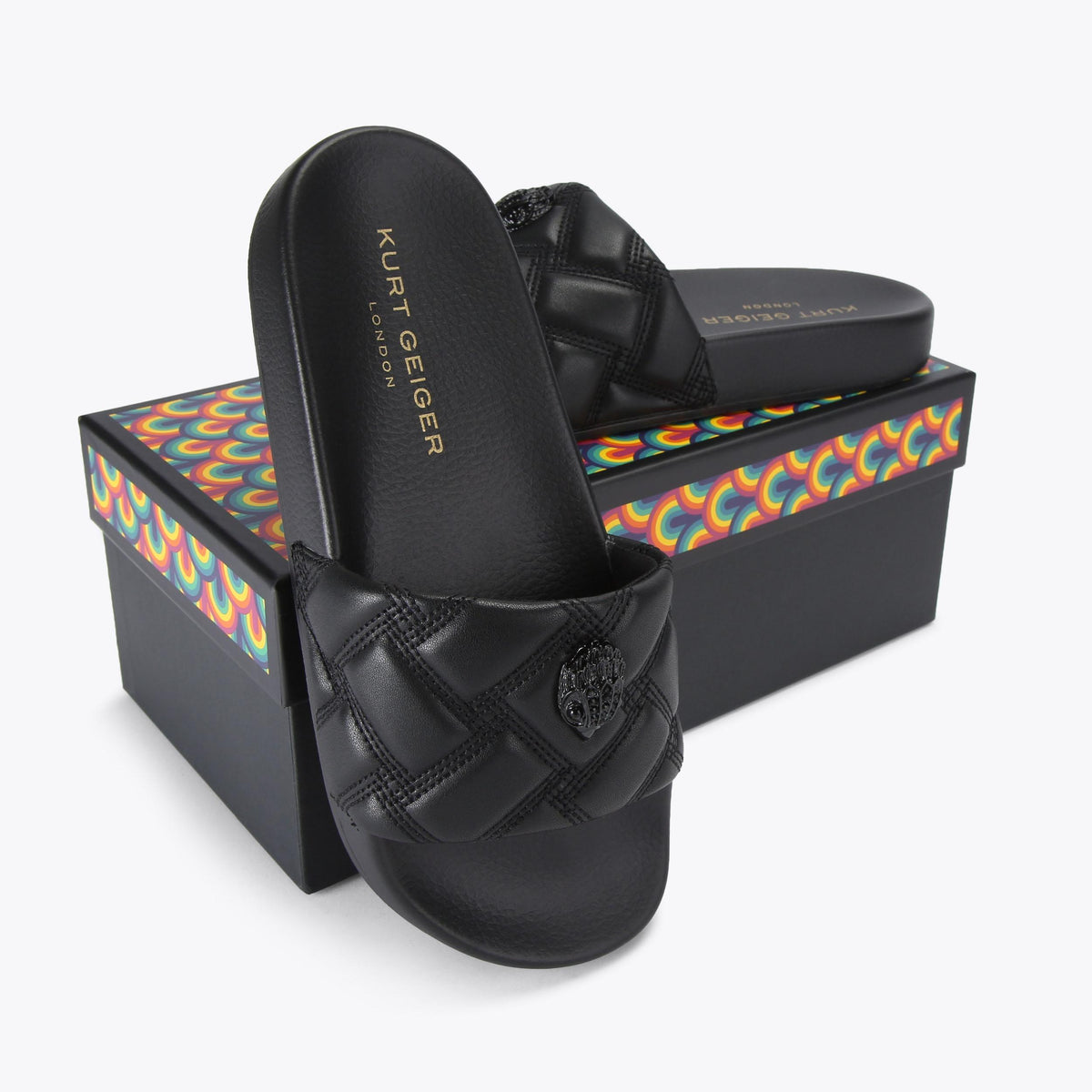 Meena Eagle Drench Slide Sandals in Black