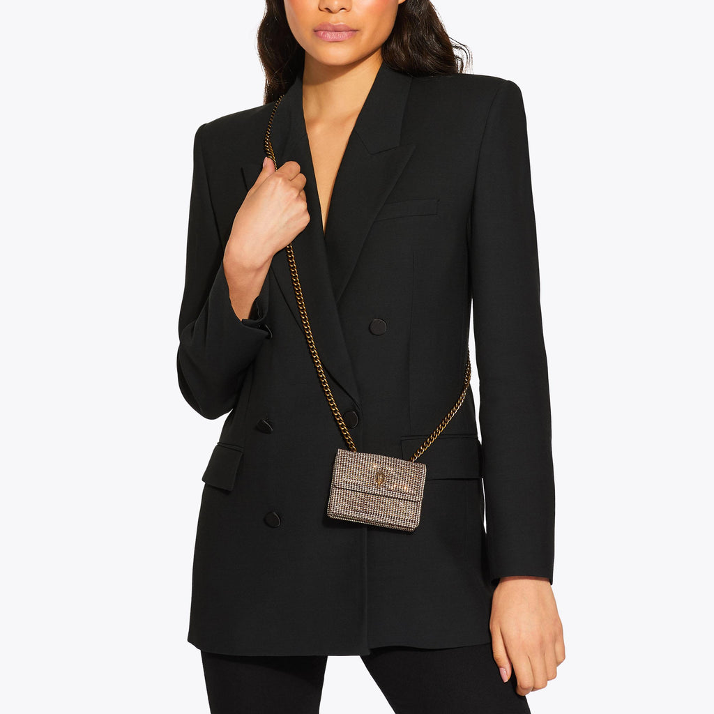 Micro Kensington Flap Bag in Beige Houndstooth Gold Crystal