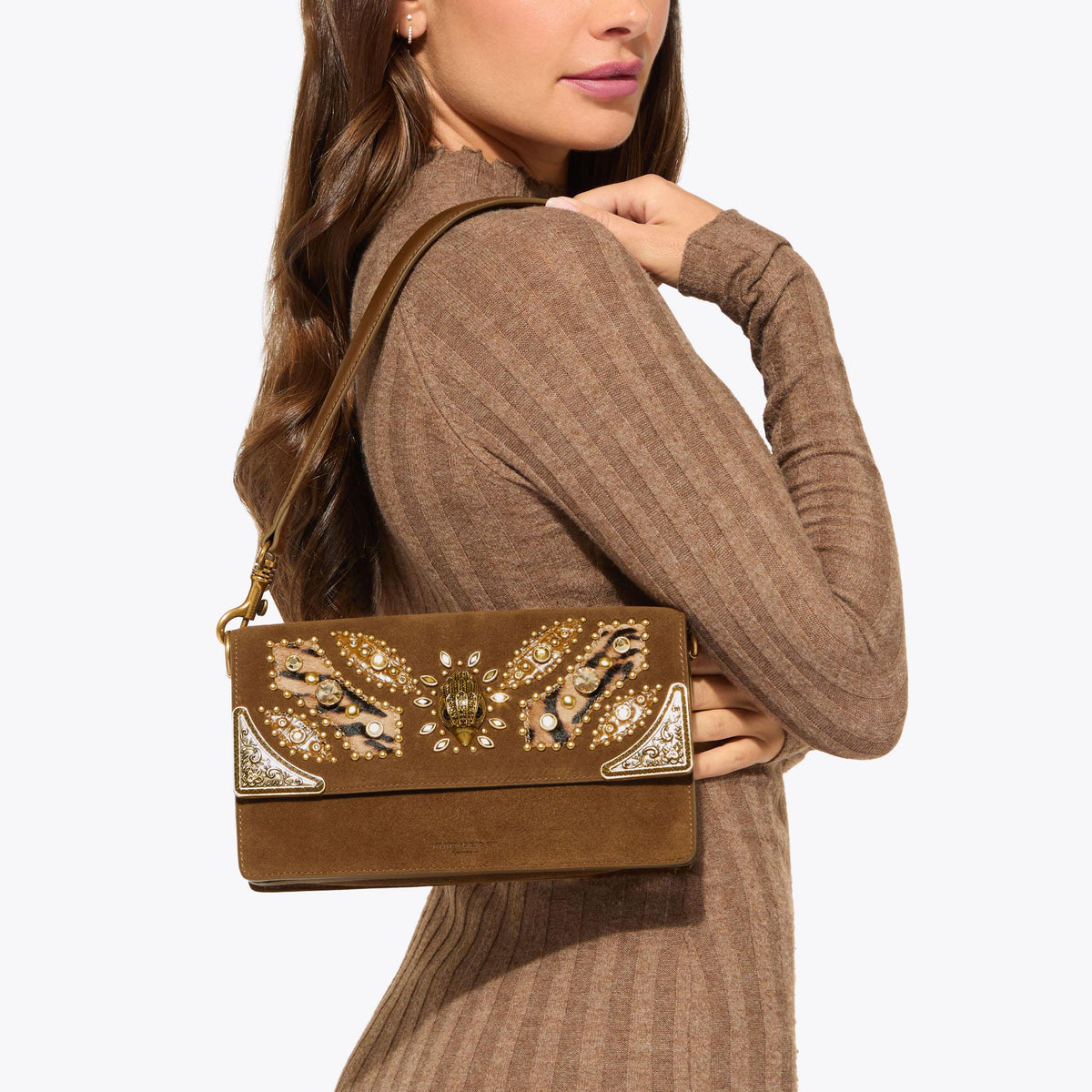 Sloane Soft Shoulder Bag in Tan Suede