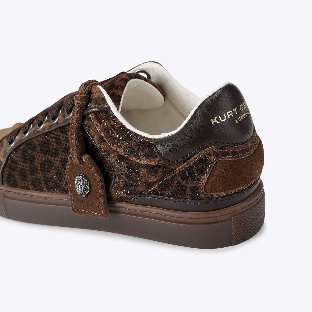 Southbank Tag Slim Sneakers in Brown Leopard Suede