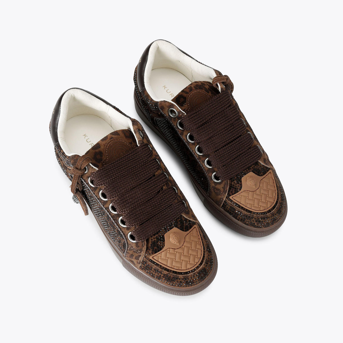 Southbank Tag Slim Sneakers in Brown Leopard Suede