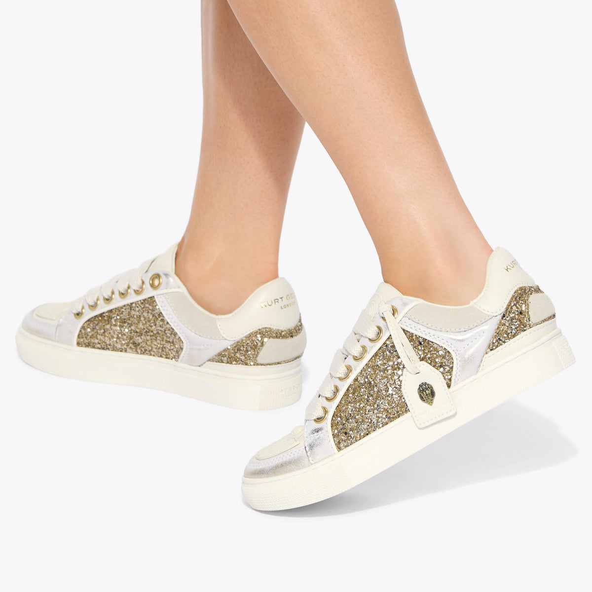 Southbank Tag Slim Sneakers in Gold Glitter Leather
