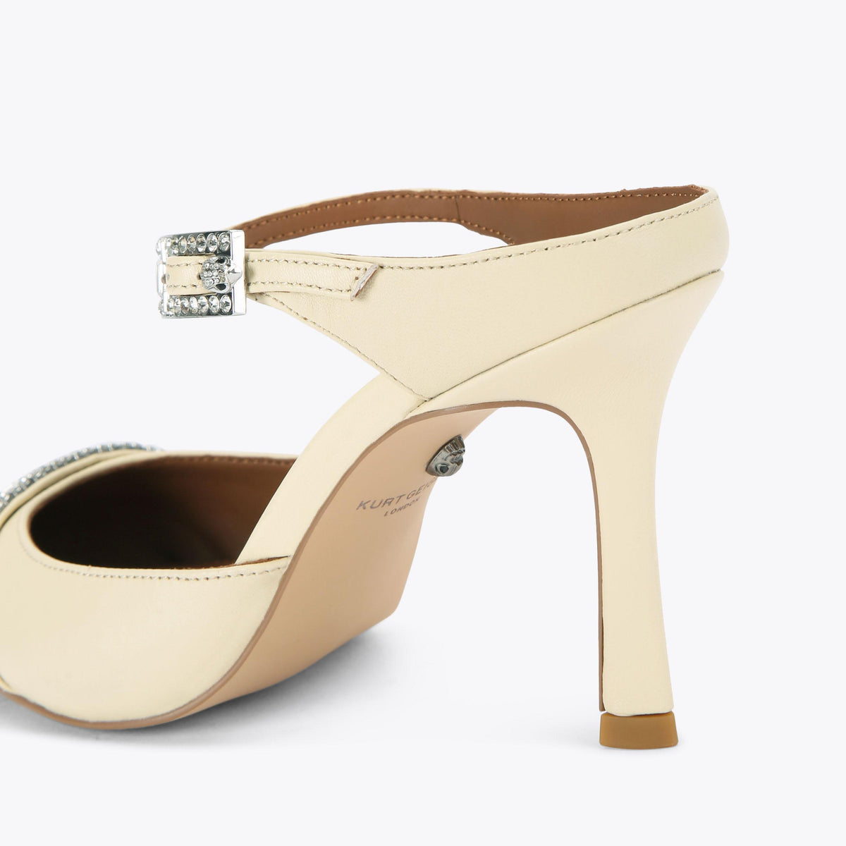 Strass Pointed-Toe Mule Heel in Cream Leather
